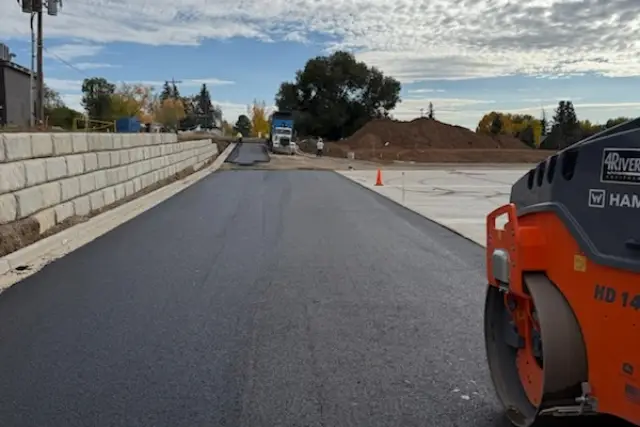 a road with a road roller